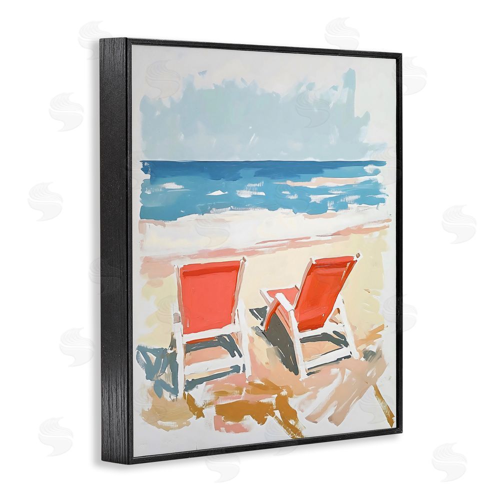 The Prints Vibe Two Sunlit Beach Chairs Black Framed Giclee Wall Art Print