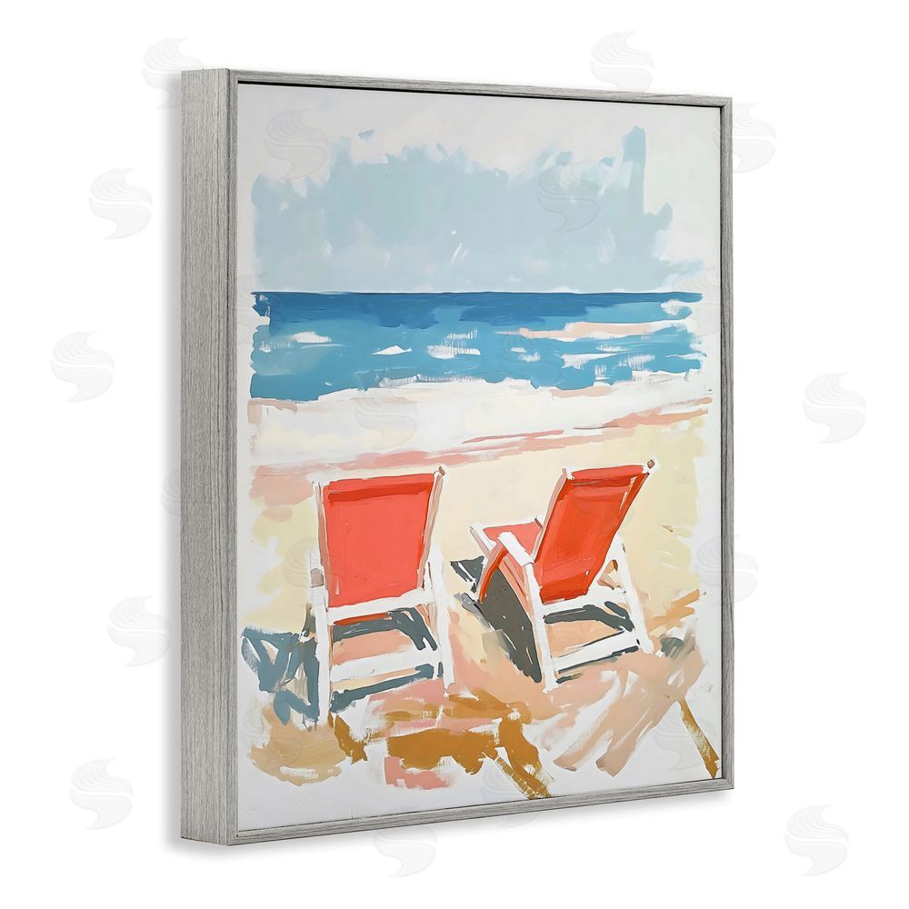 The Prints Vibe Two Sunlit Beach Chairs Gray Framed Giclee Wall Art Print