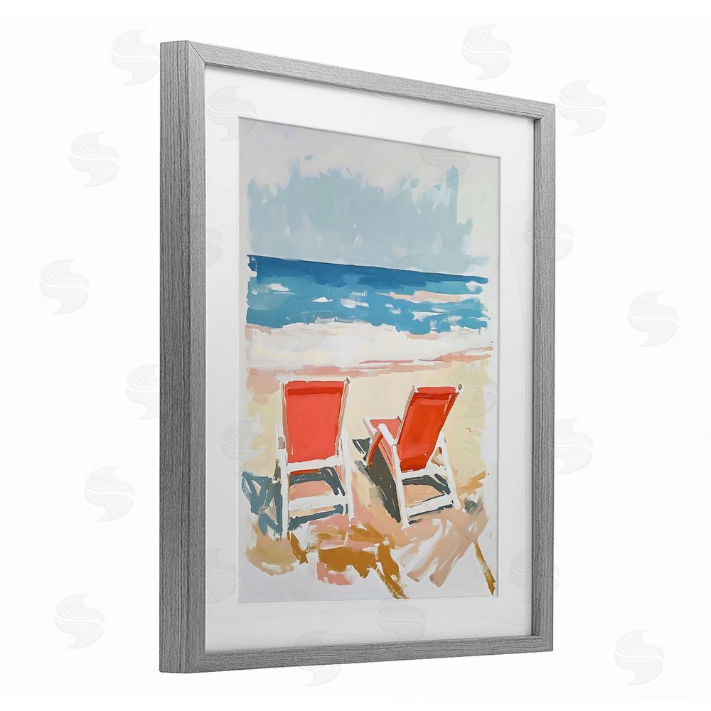 The Prints Vibe Two Sunlit Beach Chairs Gray Framed Print Under Glass with White Mat Wall Art