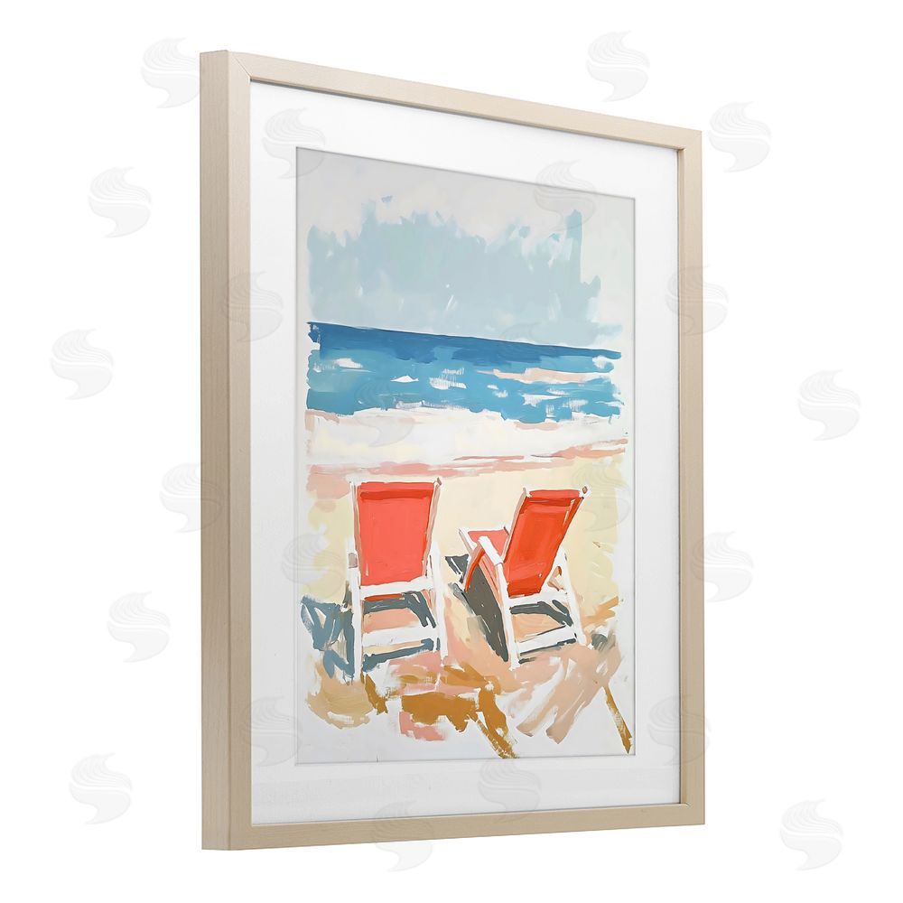 The Prints Vibe Two Sunlit Beach Chairs Brown Framed Print Under Glass with White Mat Wall Art