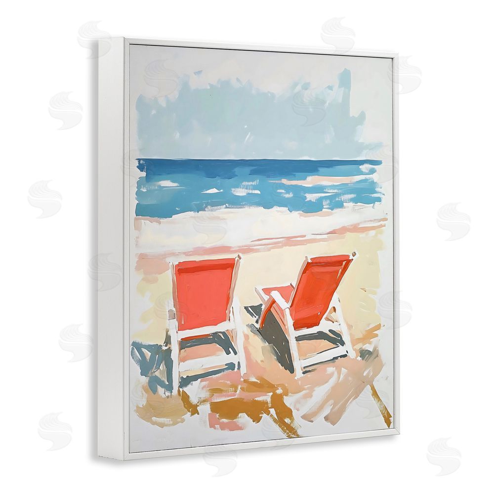The Prints Vibe Two Sunlit Beach Chairs White Framed Giclee Wall Art Print