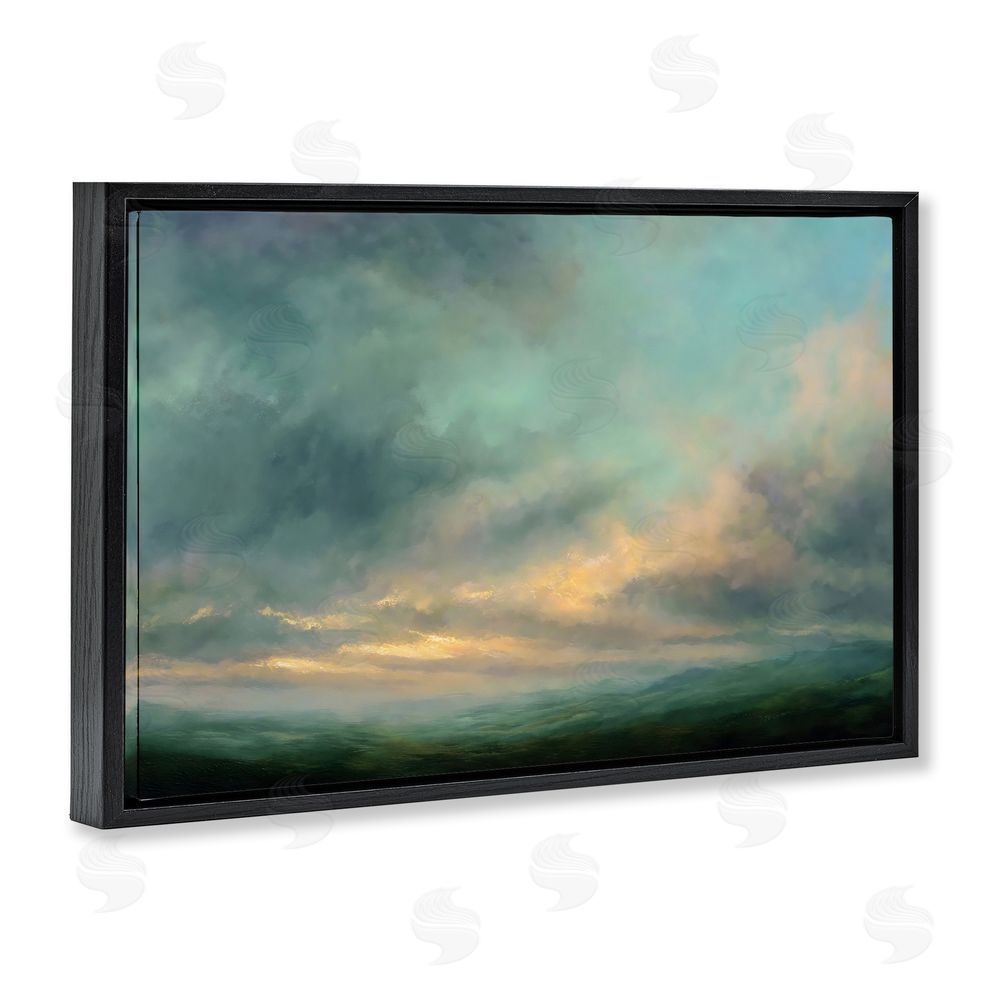 Petal Prints Design Blue Toned Golden Hour Black Floating Frame Stretched Canvas Wall Art Print