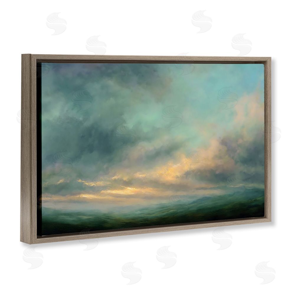 Petal Prints Design Blue Toned Golden Hour Brown Floating Frame Stretched Canvas Wall Art Print