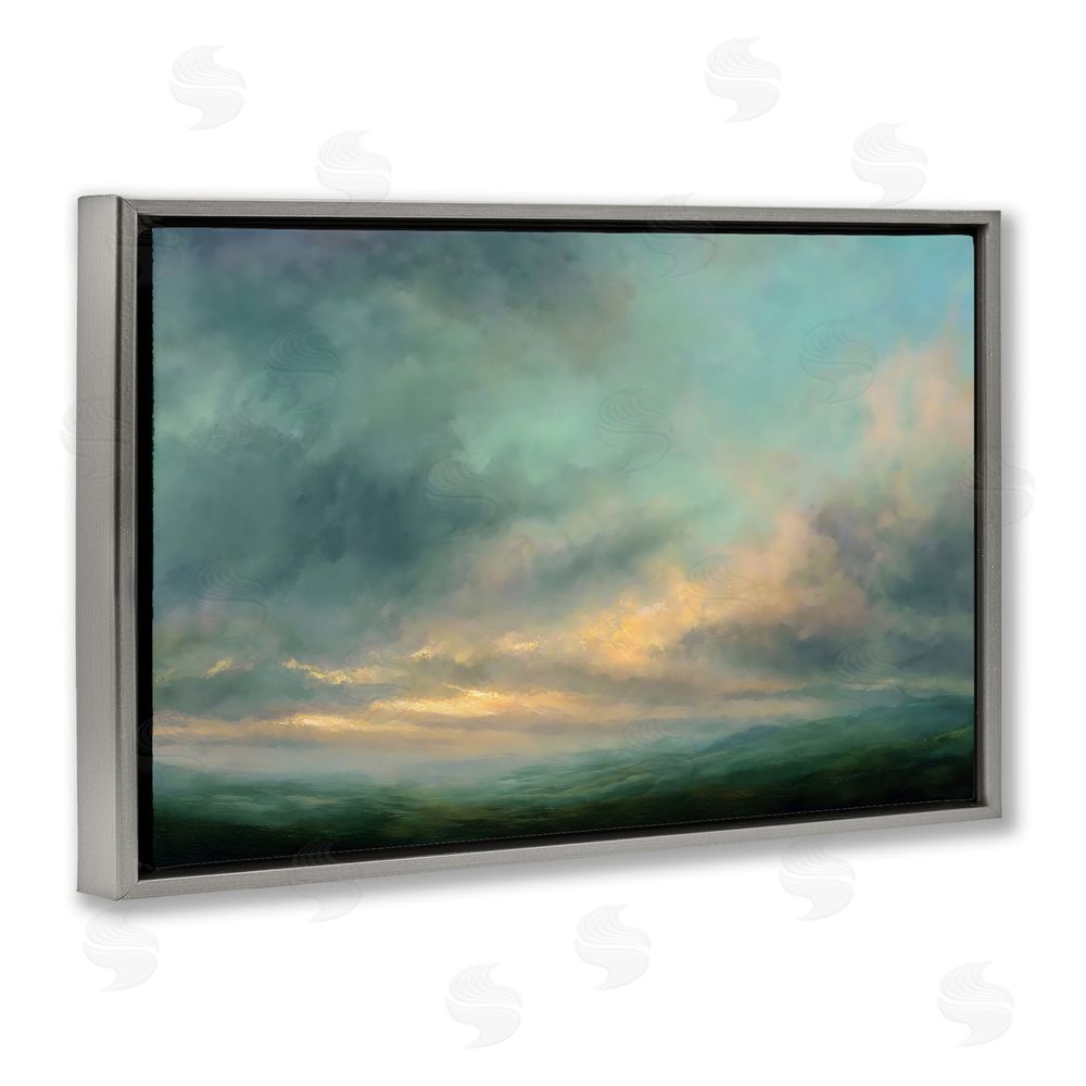 Petal Prints Design Blue Toned Golden Hour Gray Floating Frame Stretched Canvas Wall Art Print