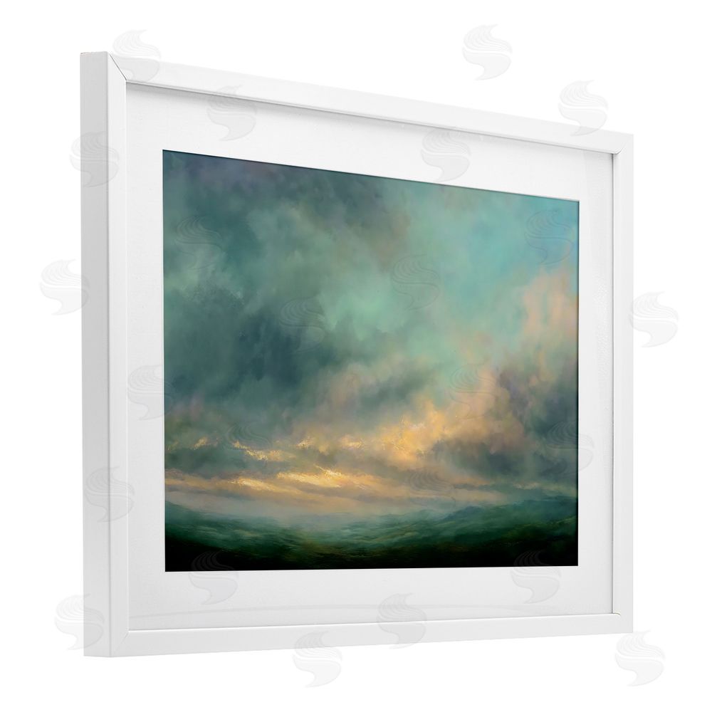 Petal Prints Design Blue Toned Golden Hour White Framed Print Under Glass with Matting Wall Art