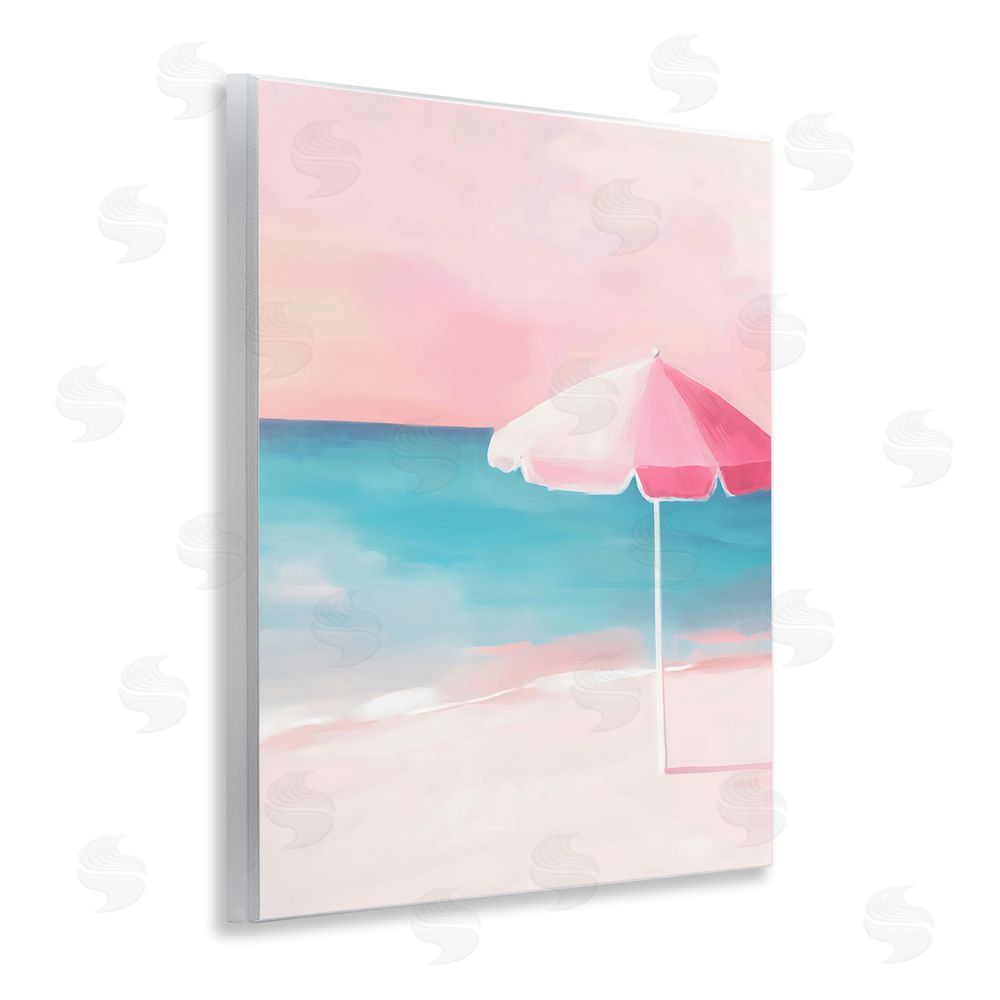The Prints Vibe Serene Pink Beach Umbrella Wall Plaque Printed Art