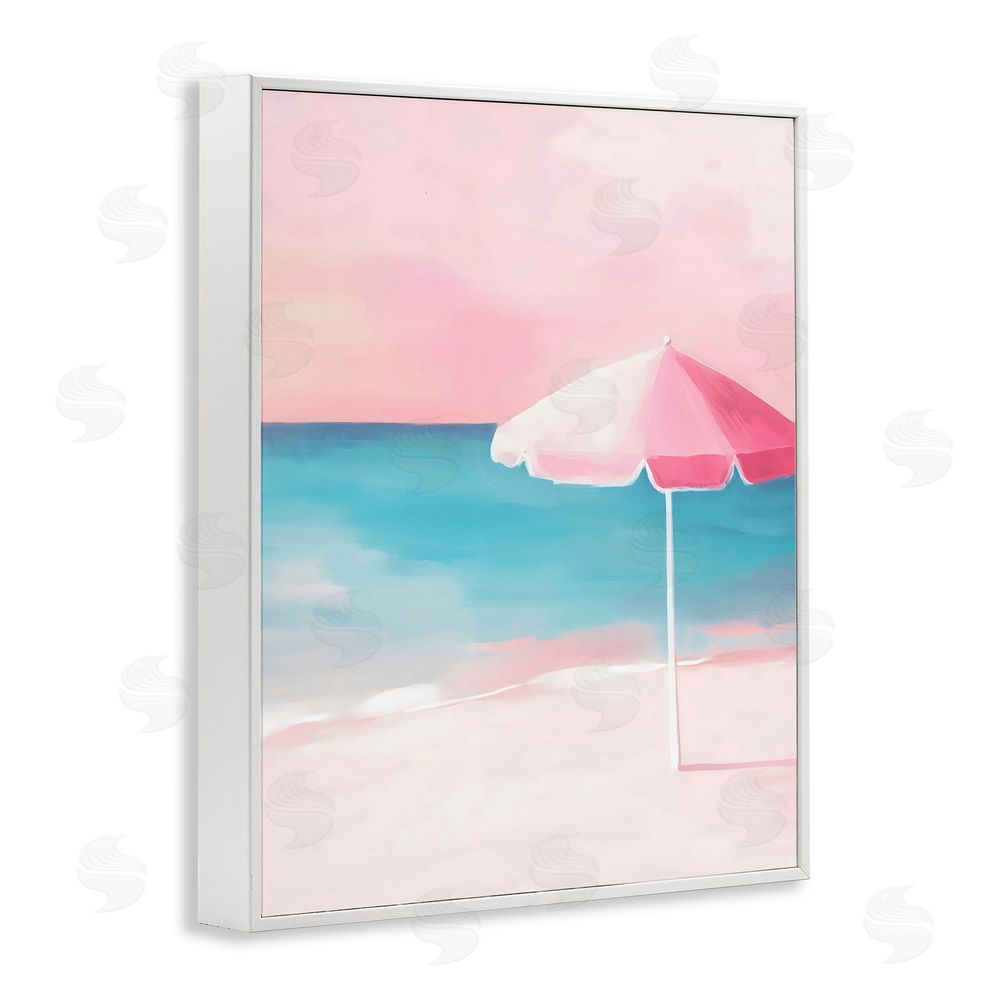 The Prints Vibe Serene Pink Beach Umbrella White Framed Giclee Wall Art Print