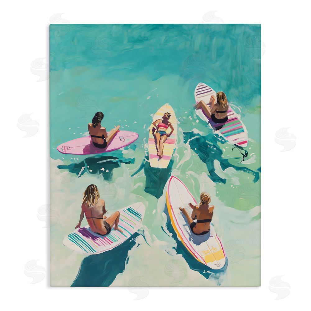 The Prints Vibe Women Surfers at Turquoise Beach Stretched Canvas Wall Art Print