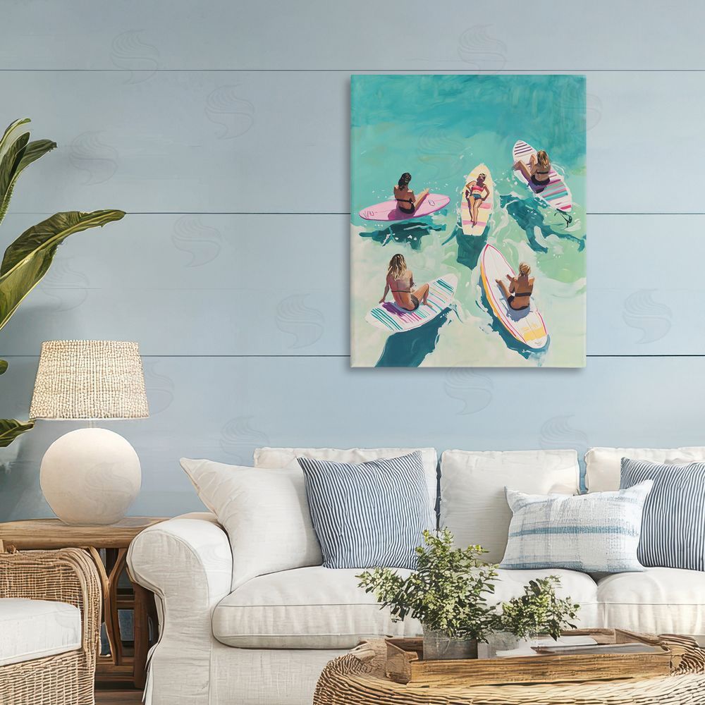 The Prints Vibe Women Surfers at Turquoise Beach Stretched Canvas on Wall