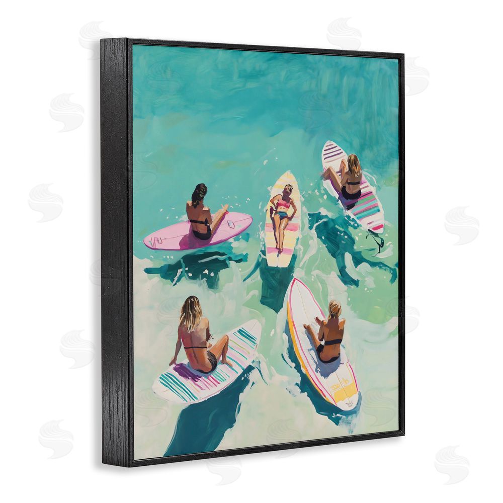 The Prints Vibe Women Surfers at Turquoise Beach Black Framed Giclee Wall Art Print