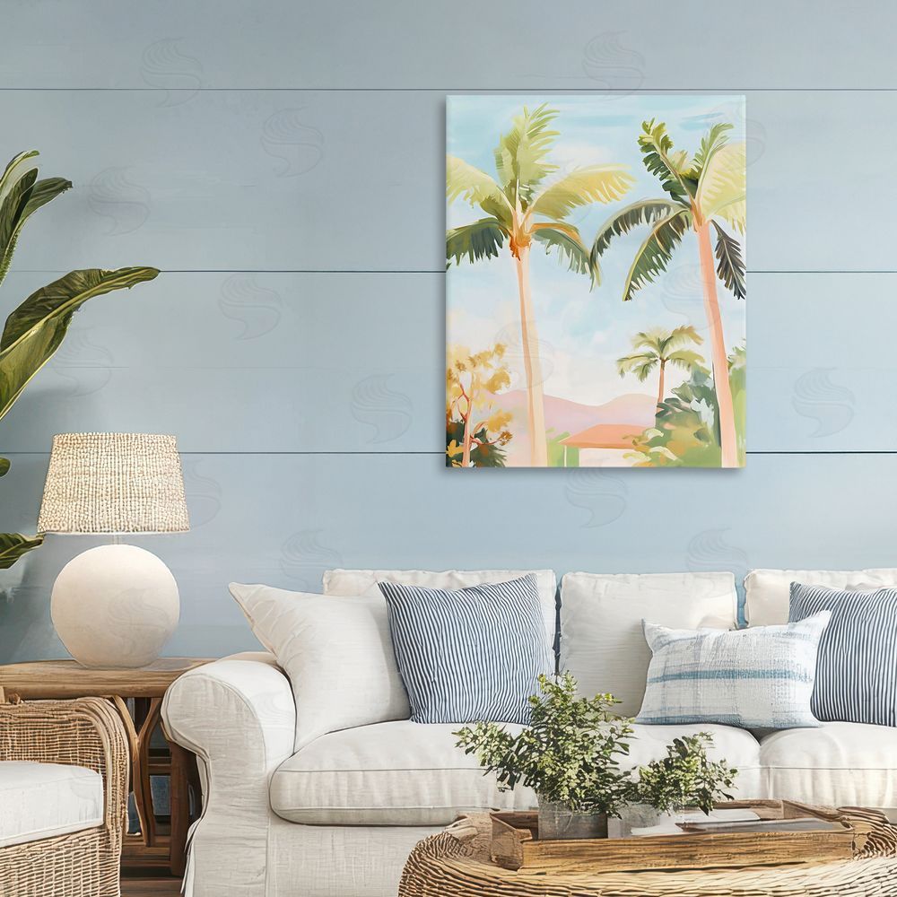The Prints Vibe Rising Above Tropical Palms Stretched Canvas Wall Art in Room