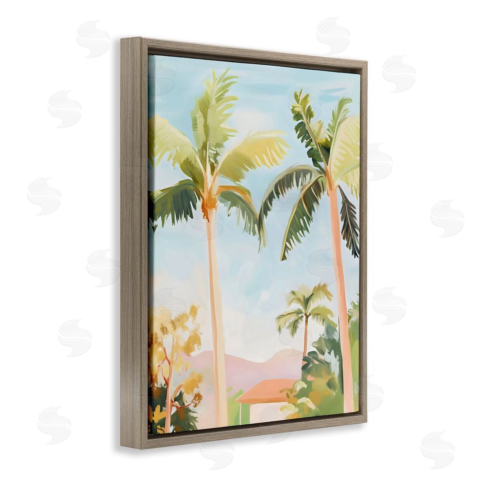 The Prints Vibe Rising Above Tropical Palms Brown Floating Framed Canvas Wall Art