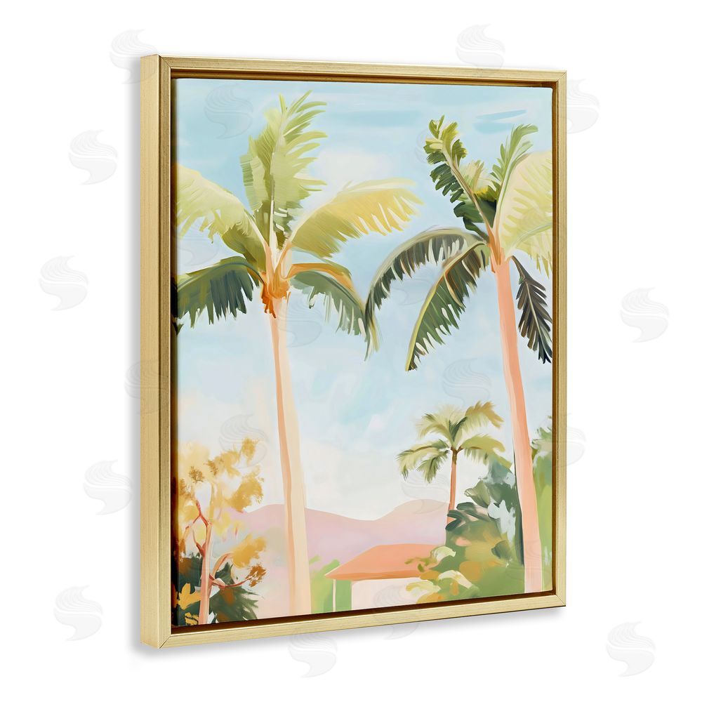 The Prints Vibe Rising Above Tropical Palms Gold Floating Framed Canvas Wall Art
