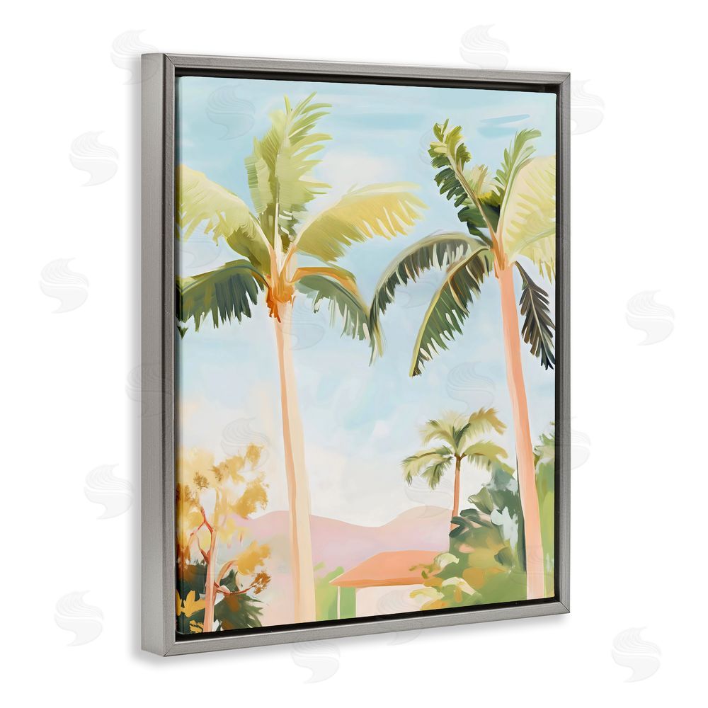 The Prints Vibe Rising Above Tropical Palms Gray Floating Framed Canvas Wall Art