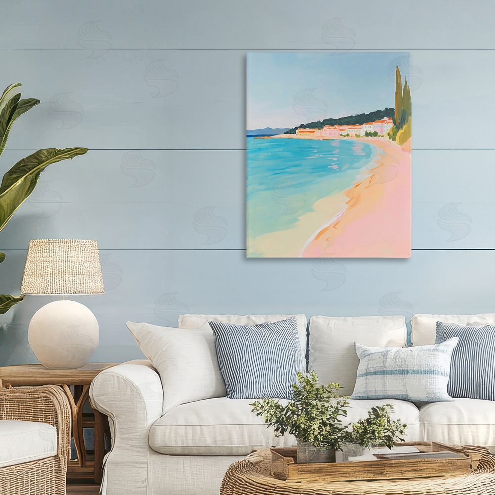 The Prints Vibe Abstract Village By The Sea Stretched Canvas Wall Art Print in Room