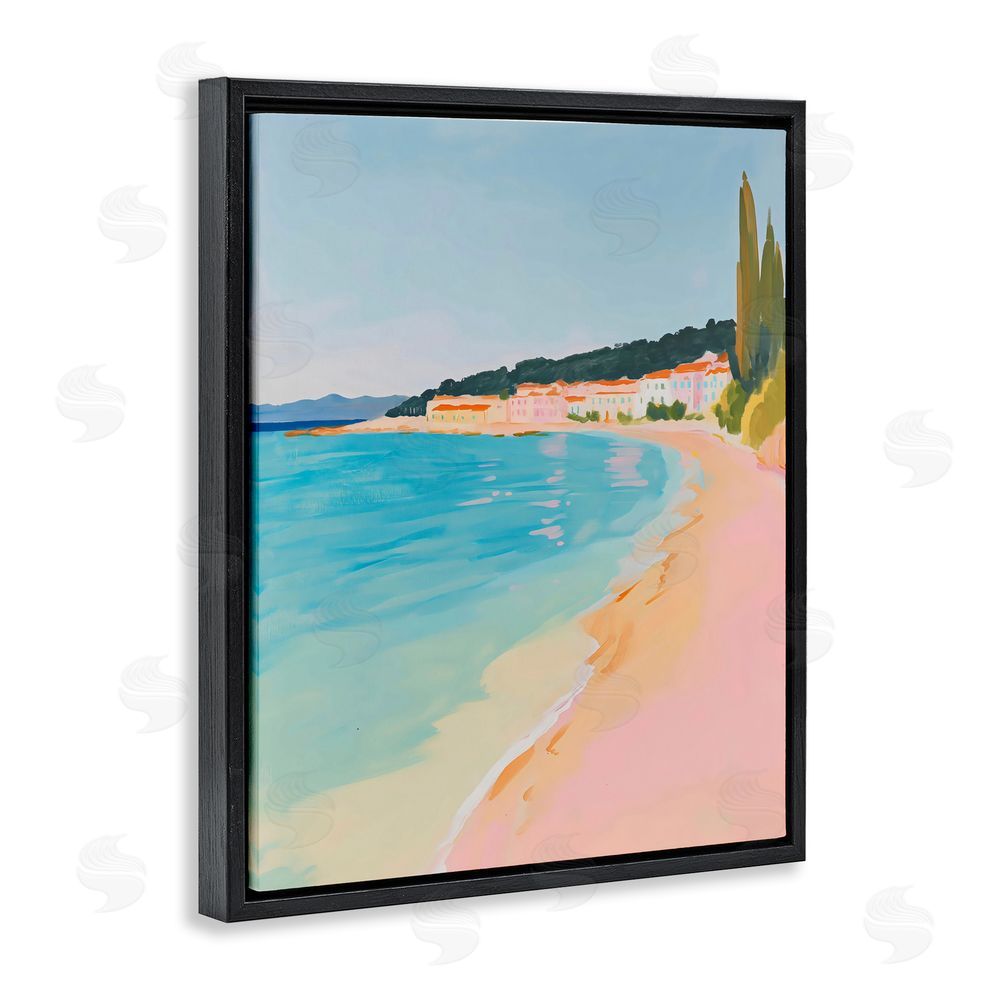 The Prints Vibe Abstract Village By The Sea Black Floating Frame Stretched Canvas Wall Art Print
