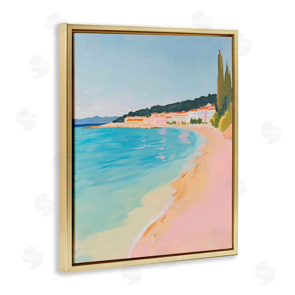 The Prints Vibe Abstract Village By The Sea Gold Floating Frame Stretched Canvas Wall Art Print