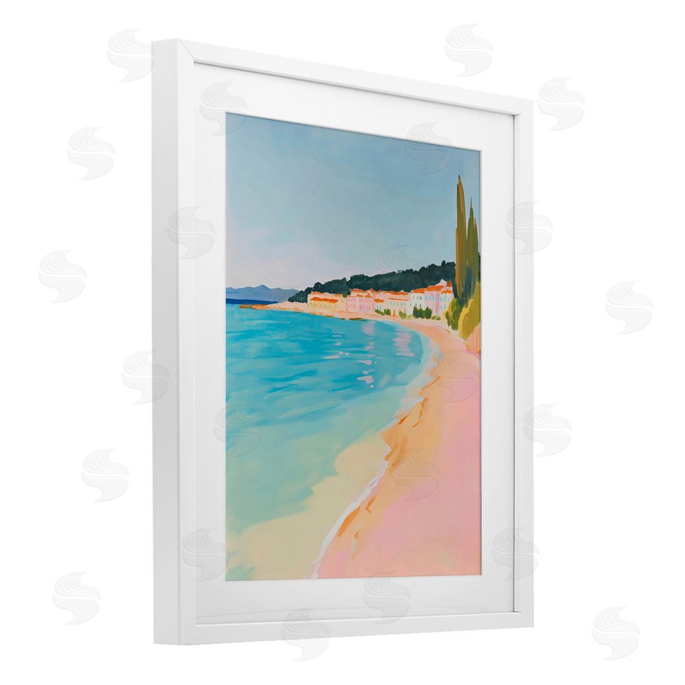 The Prints Vibe Abstract Village By The Sea White Framed Print Under Glass with Matting Wall Art