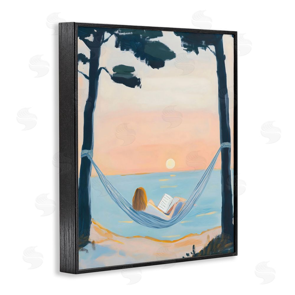 The Prints Vibe Reading At Sunset in Hammock Black Framed Giclee Wall Art