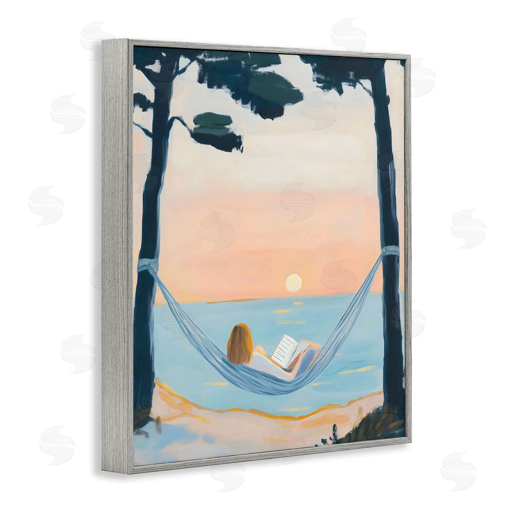 The Prints Vibe Reading At Sunset in Hammock Gray Framed Giclee Wall Art