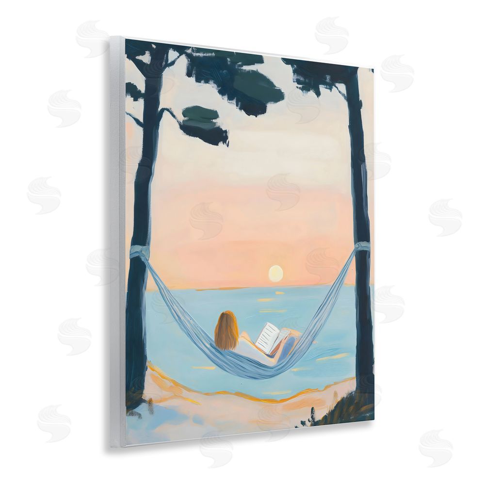 The Prints Vibe Reading At Sunset in Hammock Wall Plaque Home Decor Art Print