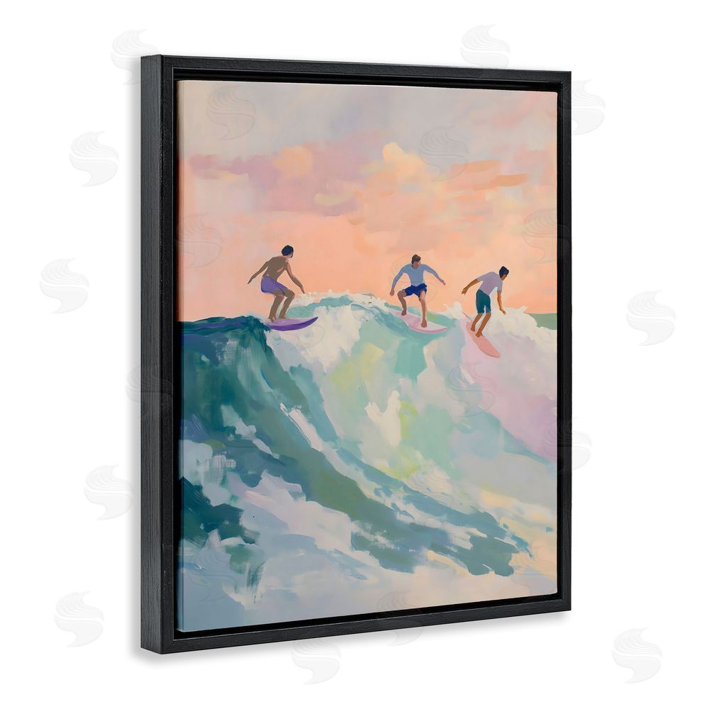 The Prints Vibe Group of Surfers at Sunset Black Floating Framed Canvas Wall Art