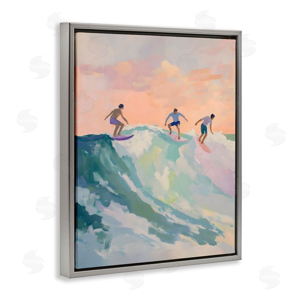 The Prints Vibe Group of Surfers at Sunset Gray Floating Framed Canvas Wall Art