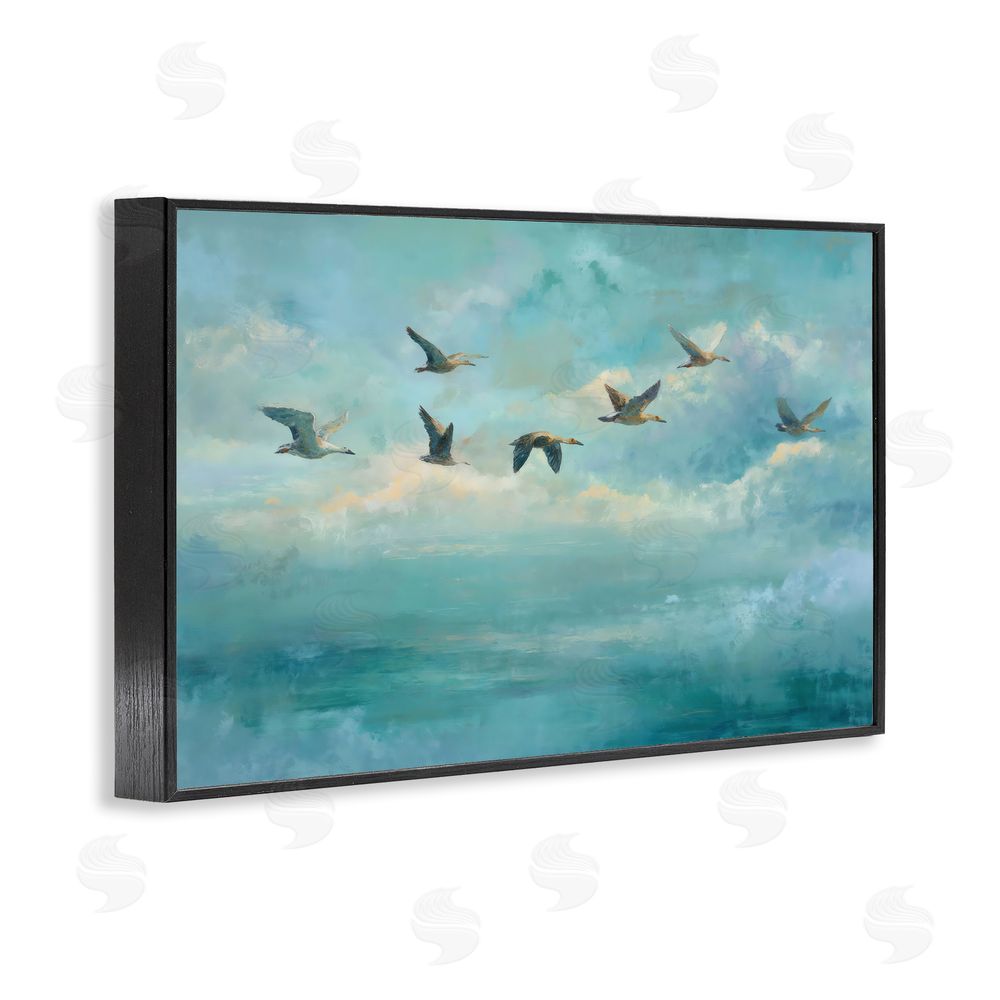 Petal Prints Design Blue Skies Geese Black Framed Giclee Wall Art Print