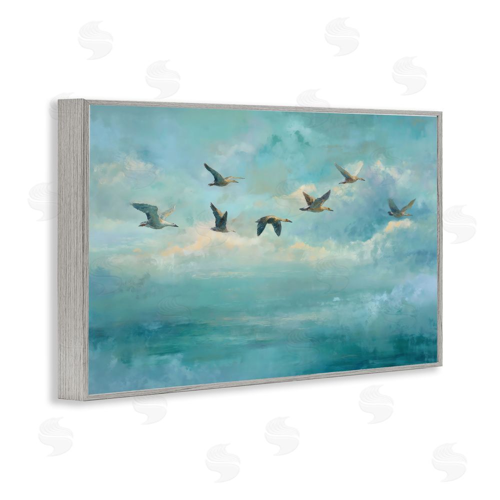 Petal Prints Design Blue Skies Geese Gray Framed Giclee Wall Art Print