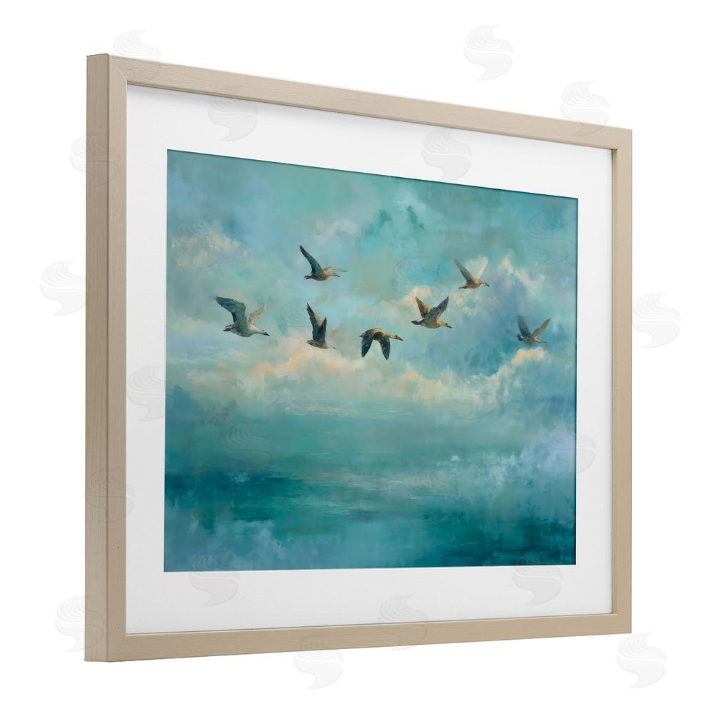 Petal Prints Design Blue Skies Geese Brown Framed Print Under Glass with Matting Wall Art