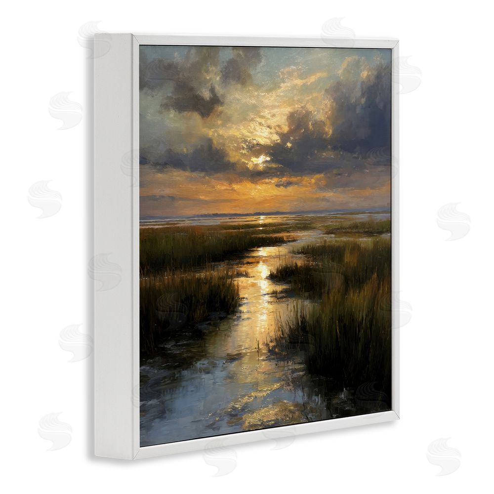 Petal Prints Design Sunset Over Marshland White Framed Giclee Wall Art Print