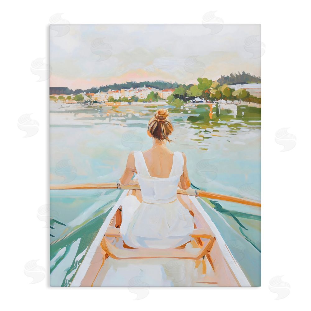 The Prints Vibe Girl In Peaceful Canoe Ride Stretched Canvas Wall Art