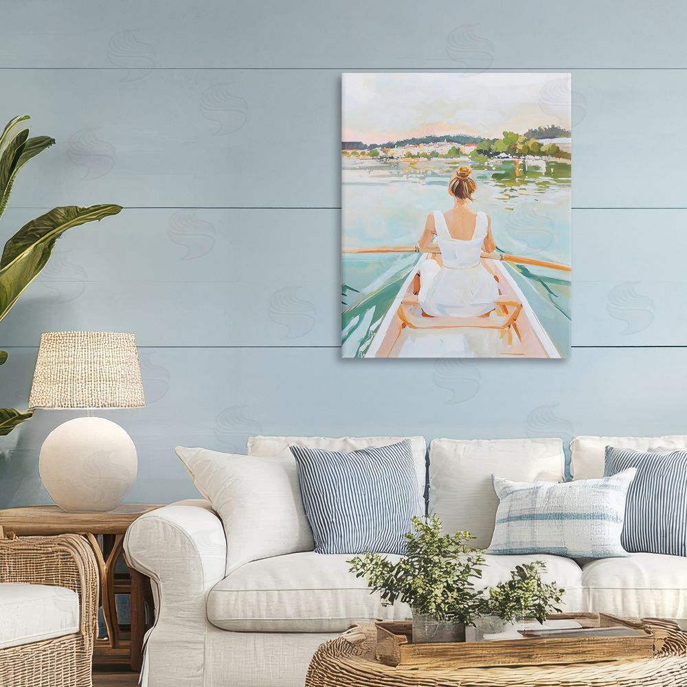 The Prints Vibe Girl In Peaceful Canoe Ride Stretched Canvas Wall Art in Room