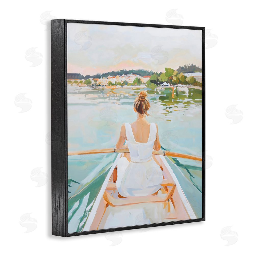 The Prints Vibe Girl In Peaceful Canoe Ride Black Framed Giclee Wall Art
