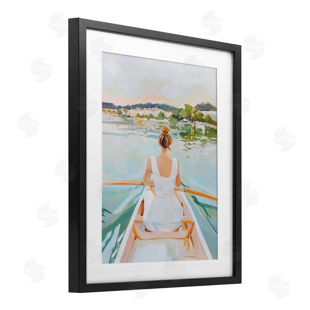 The Prints Vibe Girl In Peaceful Canoe Ride Black Framed Print Under Glass Wall Art