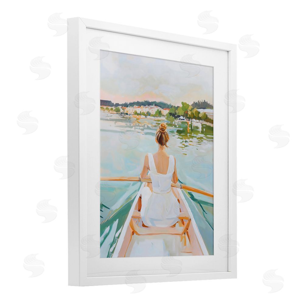 The Prints Vibe Girl In Peaceful Canoe Ride White Framed Print Under Glass Wall Art
