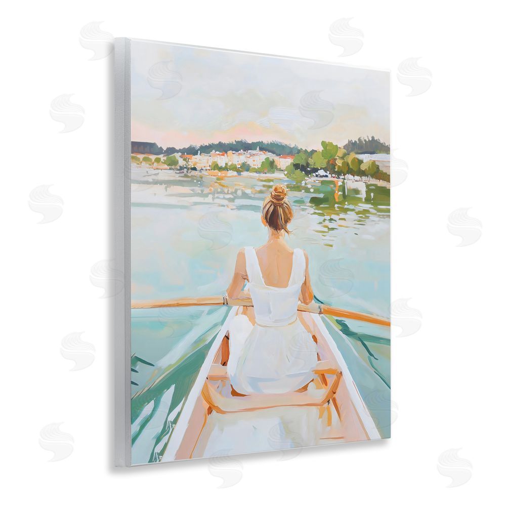 The Prints Vibe Girl In Peaceful Canoe Ride Wall Plaque Home Decor Art Print