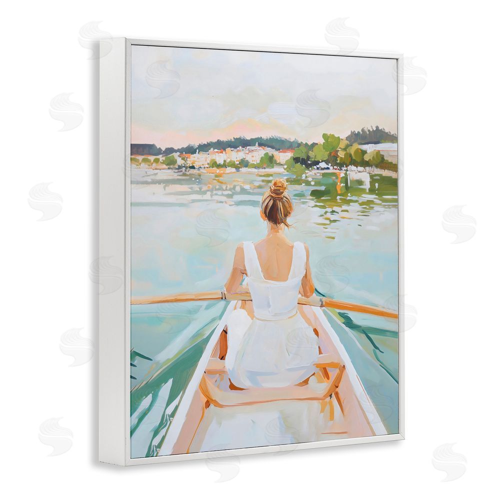 The Prints Vibe Girl In Peaceful Canoe Ride White Framed Giclee Wall Art