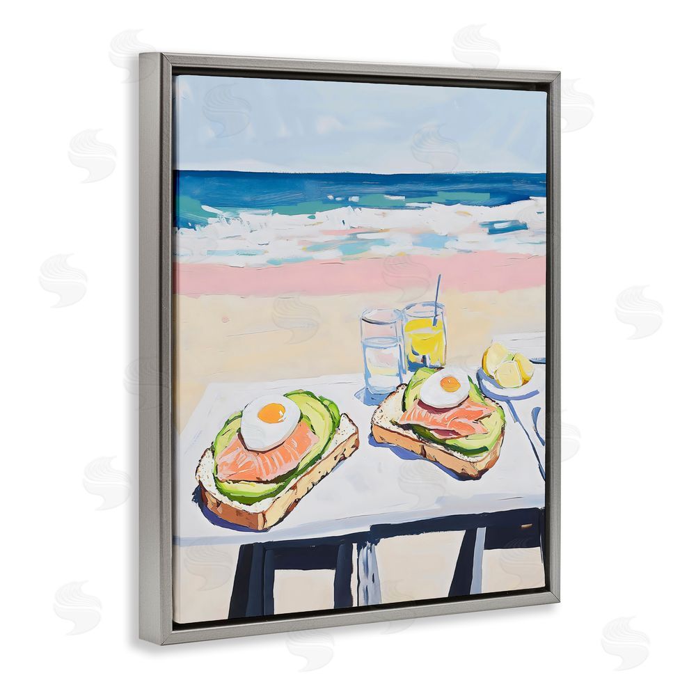 The Prints Vibe Avocado Toast at Beach Gray Floating Frame Stretched Canvas Wall Art Print
