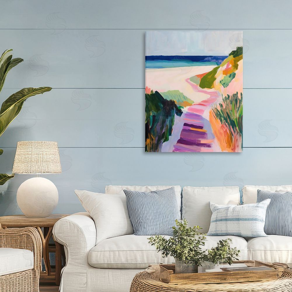 The Prints Vibe Pastel Beach Pathway to Shore Stretched Canvas Wall Art in Room