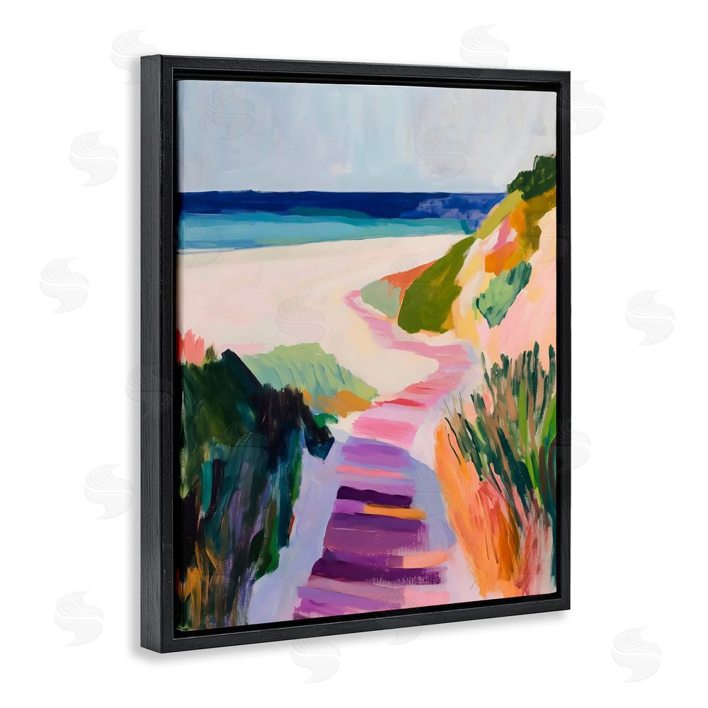 The Prints Vibe Pastel Beach Pathway to Shore Black Floating Framed Canvas Wall Art