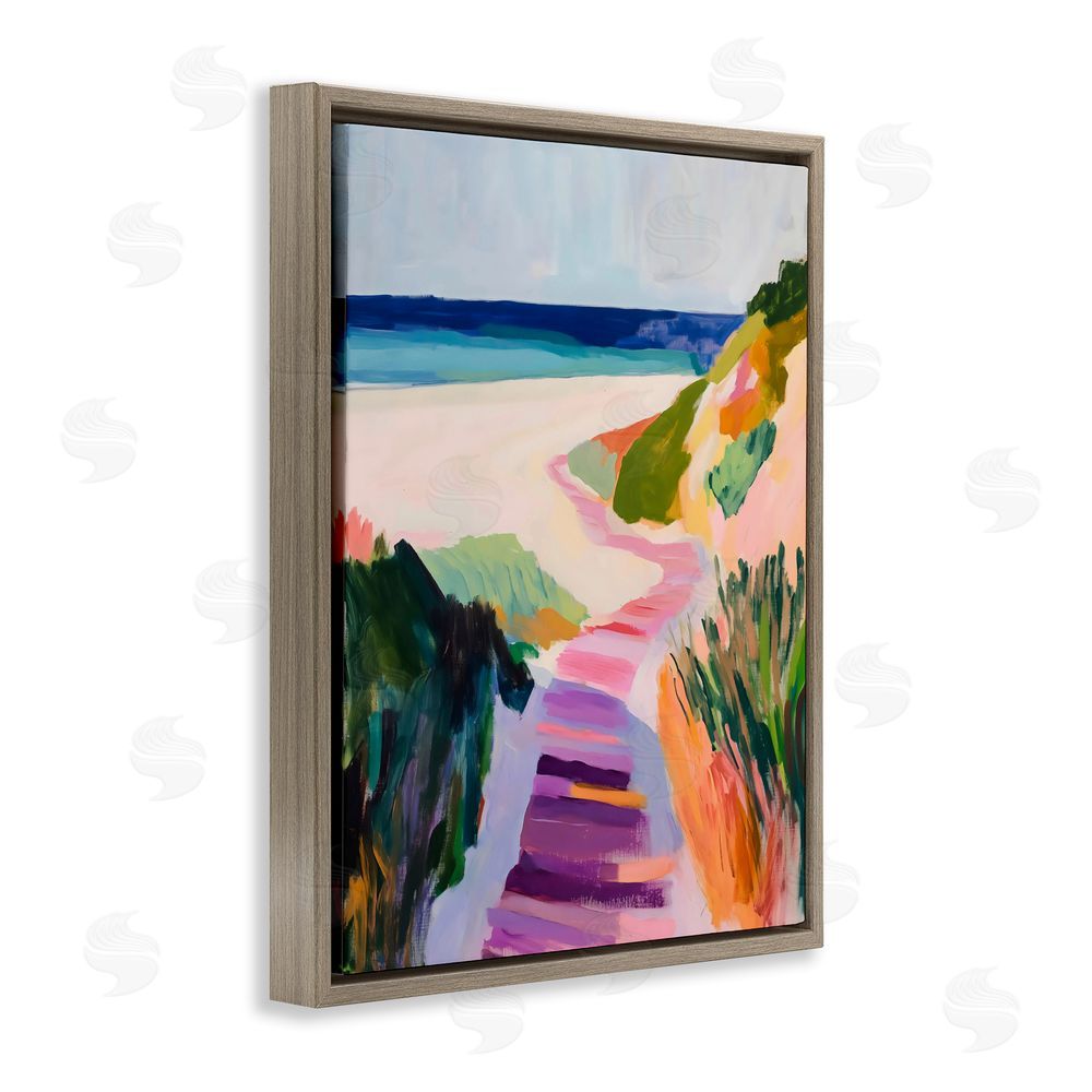 The Prints Vibe Pastel Beach Pathway to Shore Brown Floating Framed Canvas Wall Art