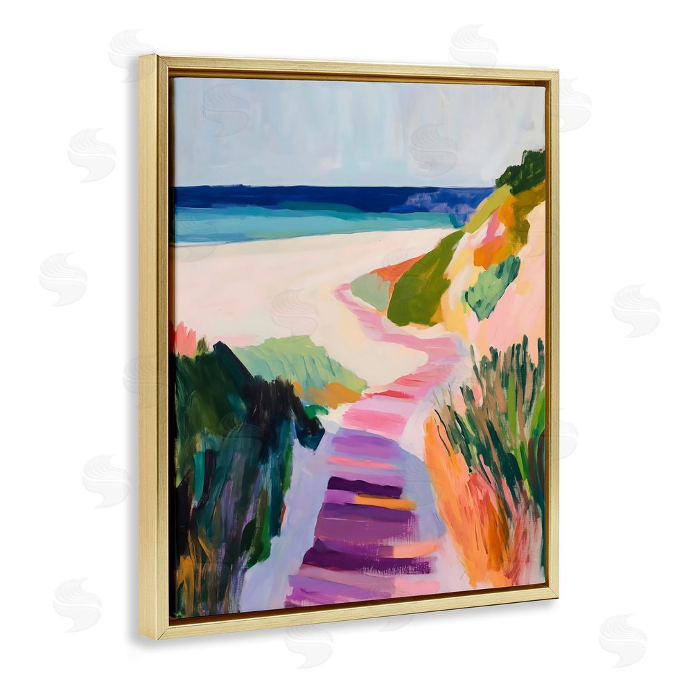 The Prints Vibe Pastel Beach Pathway to Shore Gold Floating Framed Canvas Wall Art