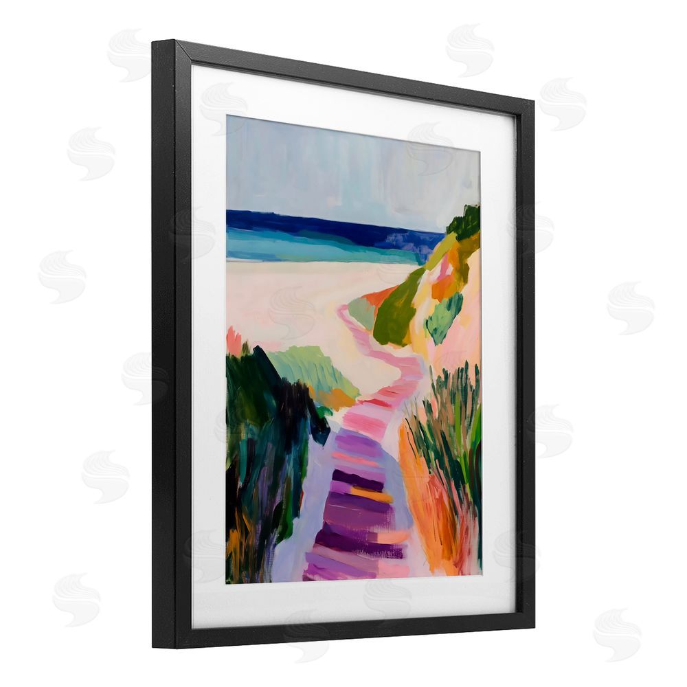 The Prints Vibe Pastel Beach Pathway to Shore Black Framed Print Under Glass Wall Art