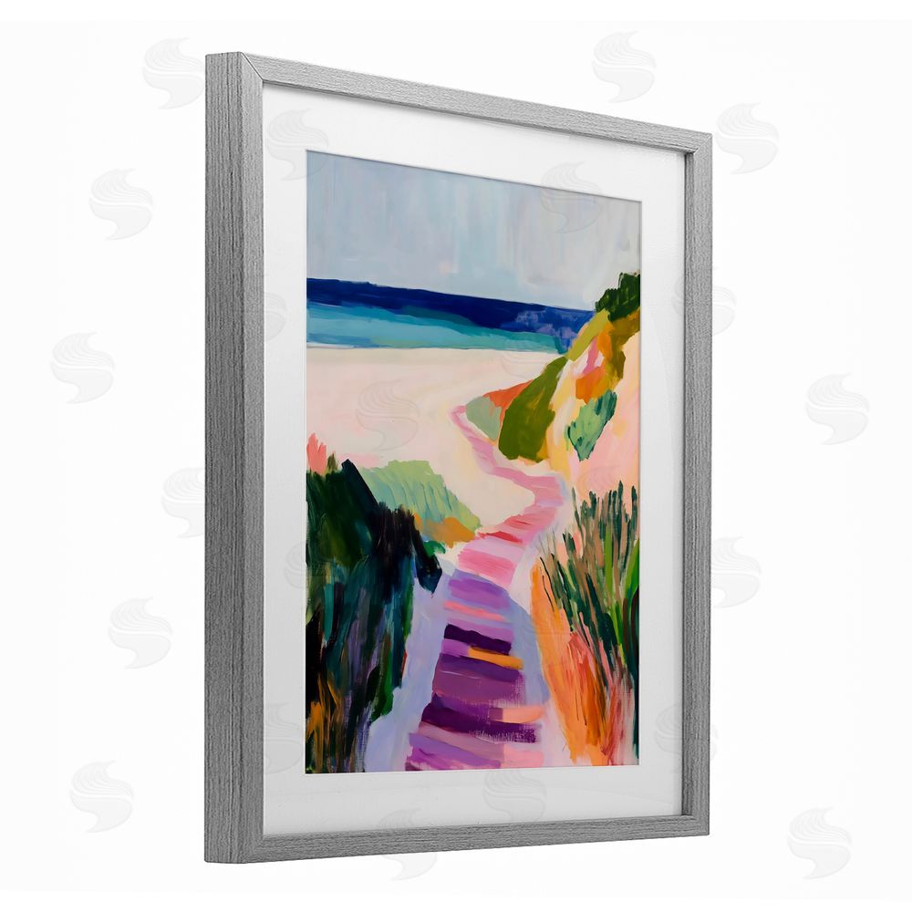 The Prints Vibe Pastel Beach Pathway to Shore Gray Framed Print Under Glass Wall Art