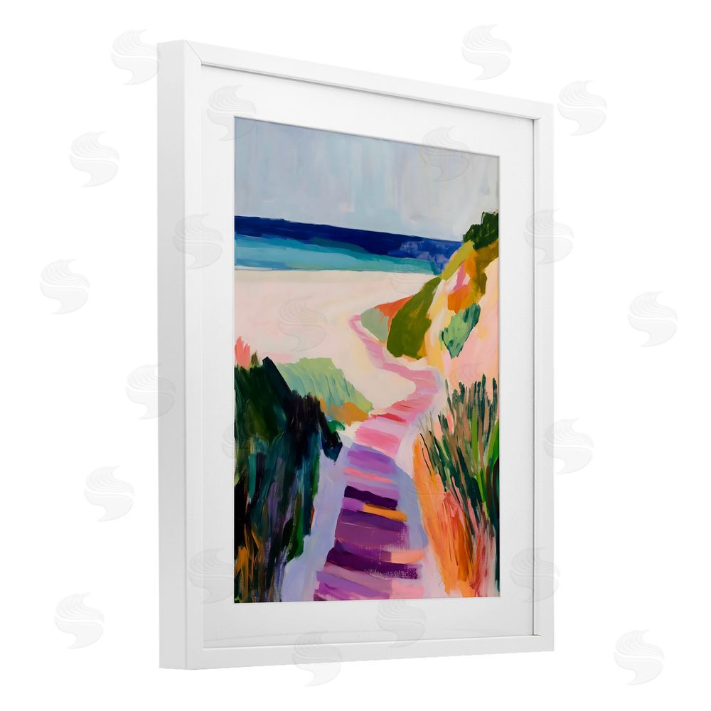 The Prints Vibe Pastel Beach Pathway to Shore White Framed Print Under Glass Wall Art