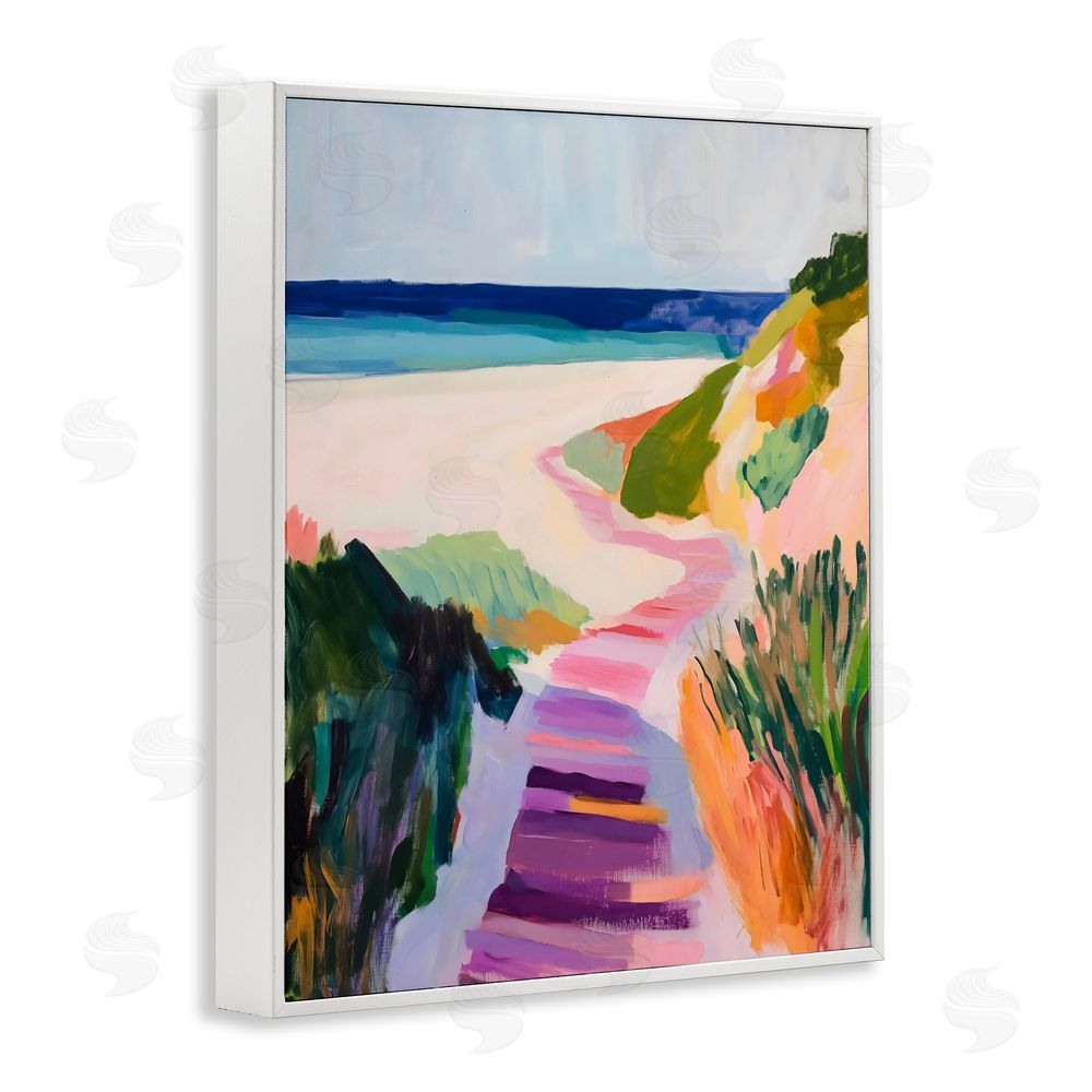 The Prints Vibe Pastel Beach Pathway to Shore White Framed Giclee Wall Art