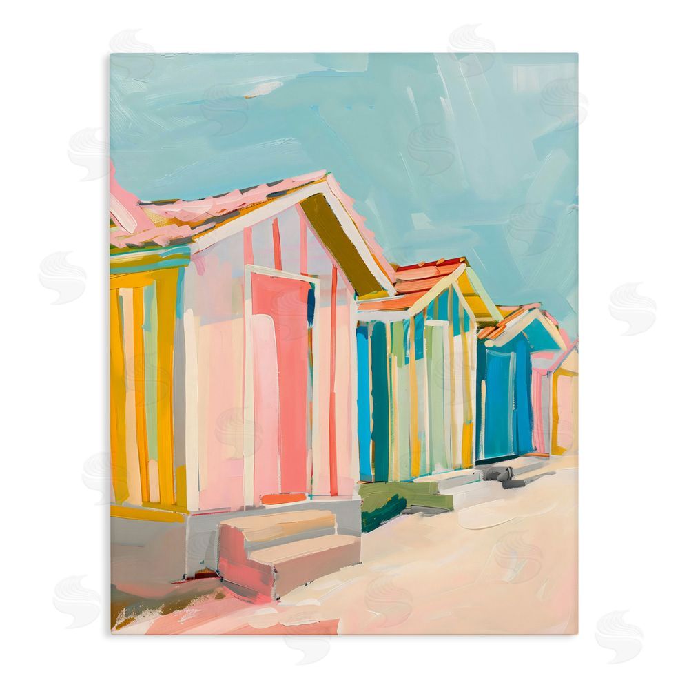 The Prints Vibe Striped Beach Bungalows Stretched Canvas Wall Art Print