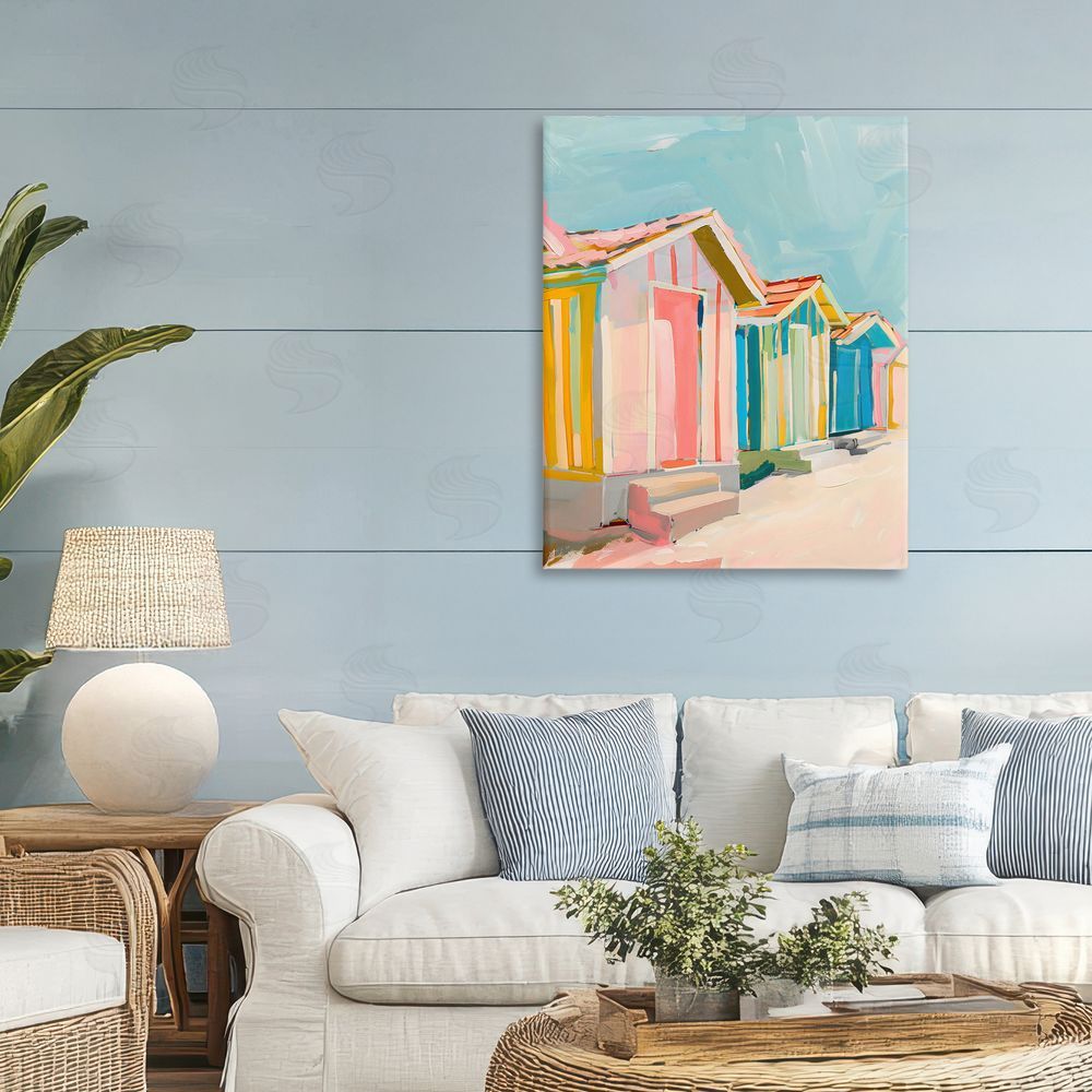 The Prints Vibe Striped Beach Bungalows Stretched Canvas on Wall