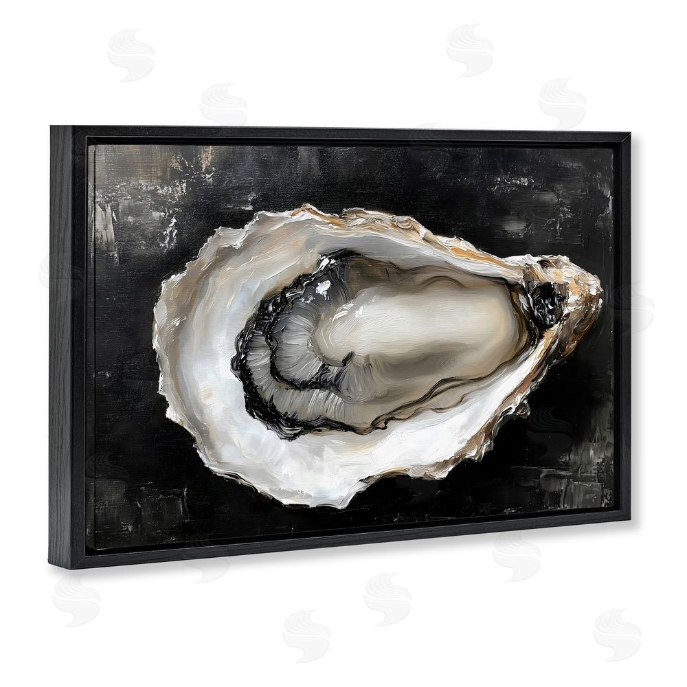 LSR Design Studio Black Oyster Pearlescent Shell Black Floating Frame Stretched Canvas Wall Art Print